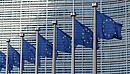 Das Foto zeigt eine Reihe Europa-Flaggen an Fahnenmasten
