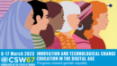 Logo-Banner der UN-Frauenrechtskommission 2023 - ein bunte Grafik mit Frauen aus verschiedenen Kulturkreisen