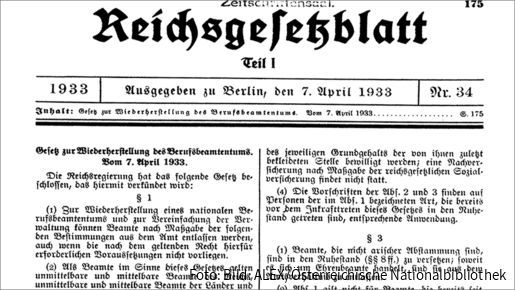 Erinnerung an «Gesetz zur Wiederherstellung des Berufsbeamtentums»