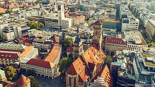 Luftbild auf die Altstadt von Stuttgart