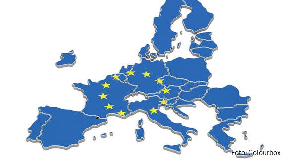 Das Foto zeigt eine Karte, auf denen die Umrisse der EU-Mitgliedstaaten zu sehen sind.