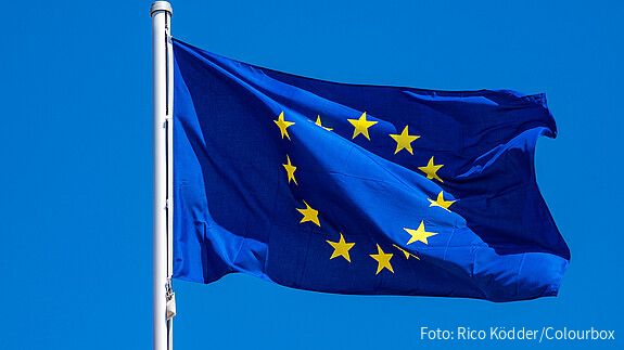 Die AG Europa informiert - Februar 2025 Das Foto zeigt eine Europaflagge, die im Wind flattert.